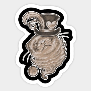 Ferret In Top Hat - White Outlined Version Sticker